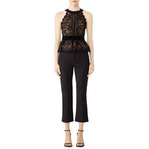 MARCHESA NOTTE Black Lace Sleeveless Peplum Top US 2 XSMALL